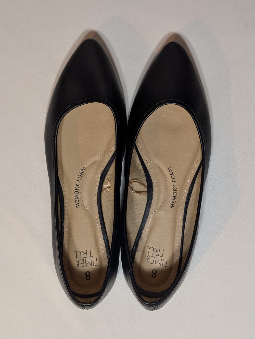 Time And Tru Ballet Flats 8 Black Soft Round Toe Memory Foam Shoes Vegan